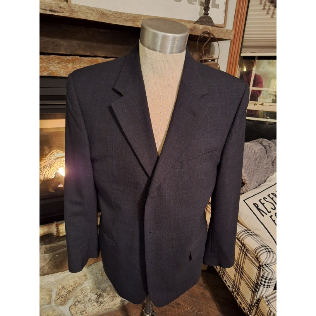 JOS A BANK mens blue patterned 3 button sport coat suit jacket blazer 43 R/PANTS