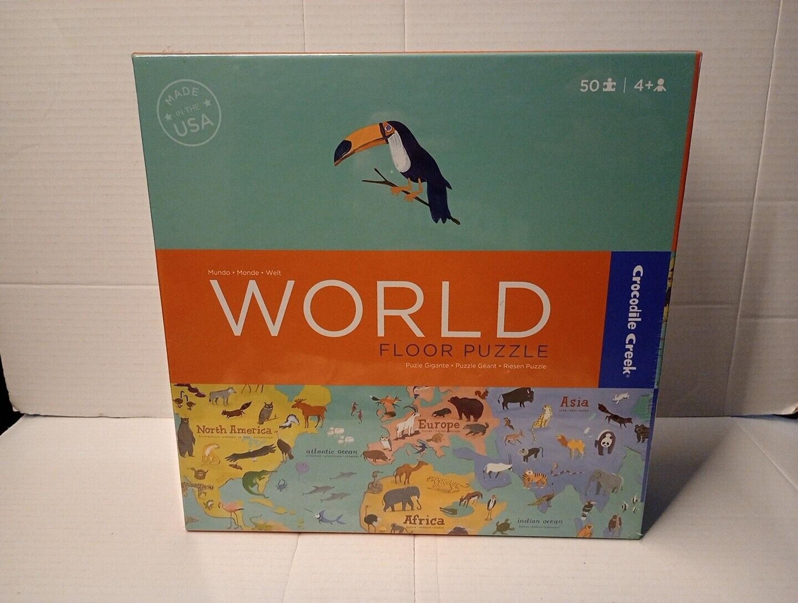 ~Crocodile Creek World Map floor puzzle 50 Piece Jigsaw Puzzle Ages 4 and Up~