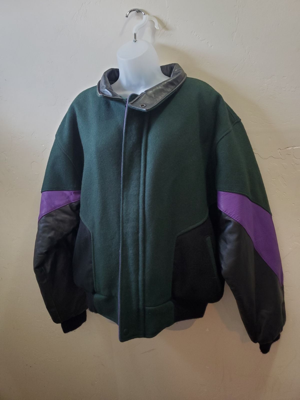 80s vintage Excelled A Winners Edge wool and leather letterman style jacket SzL