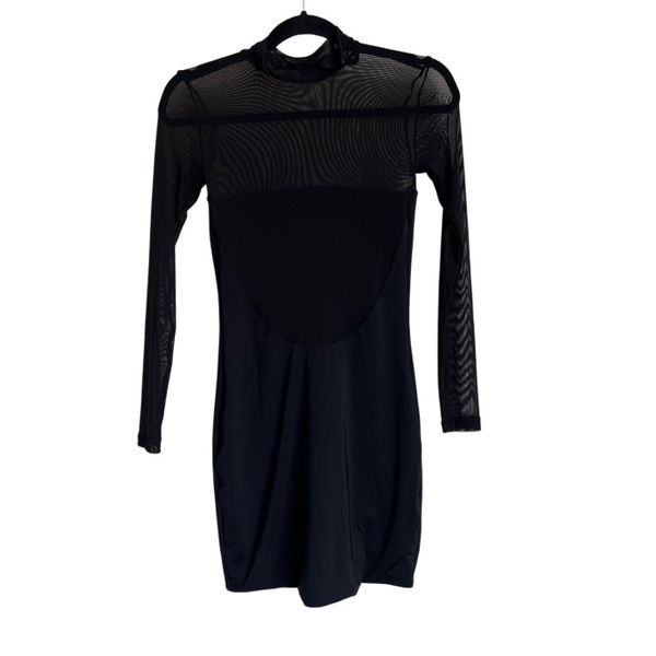 Revolve SER.O.YA Dress Womens Small Black Keegan Bodycon Mesh Long Sleeve Mini