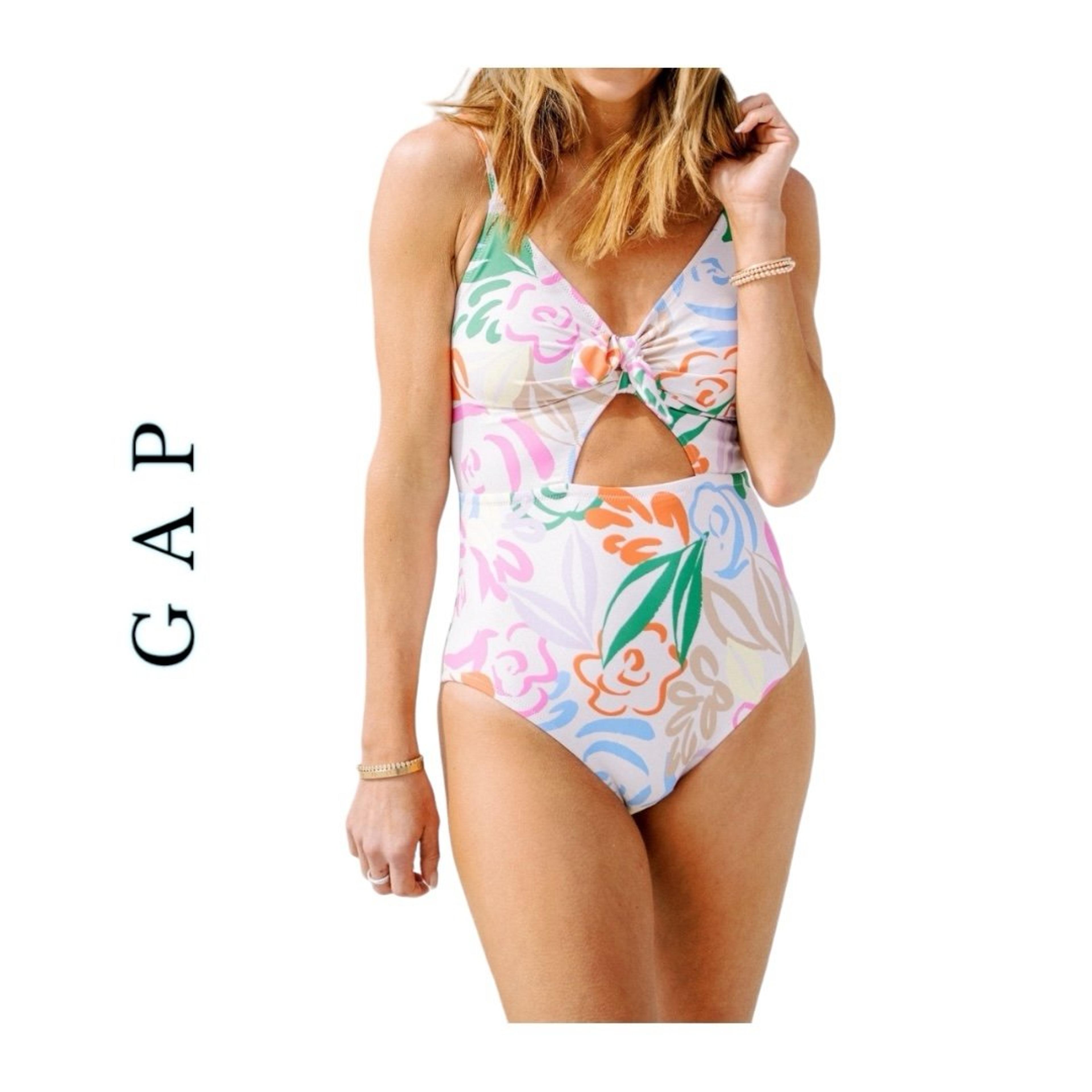 1709. GAP ONE PIECE SPAGHETTI STRAP SWIMSUIT TROPICAL PATTERN SIZE SMALL