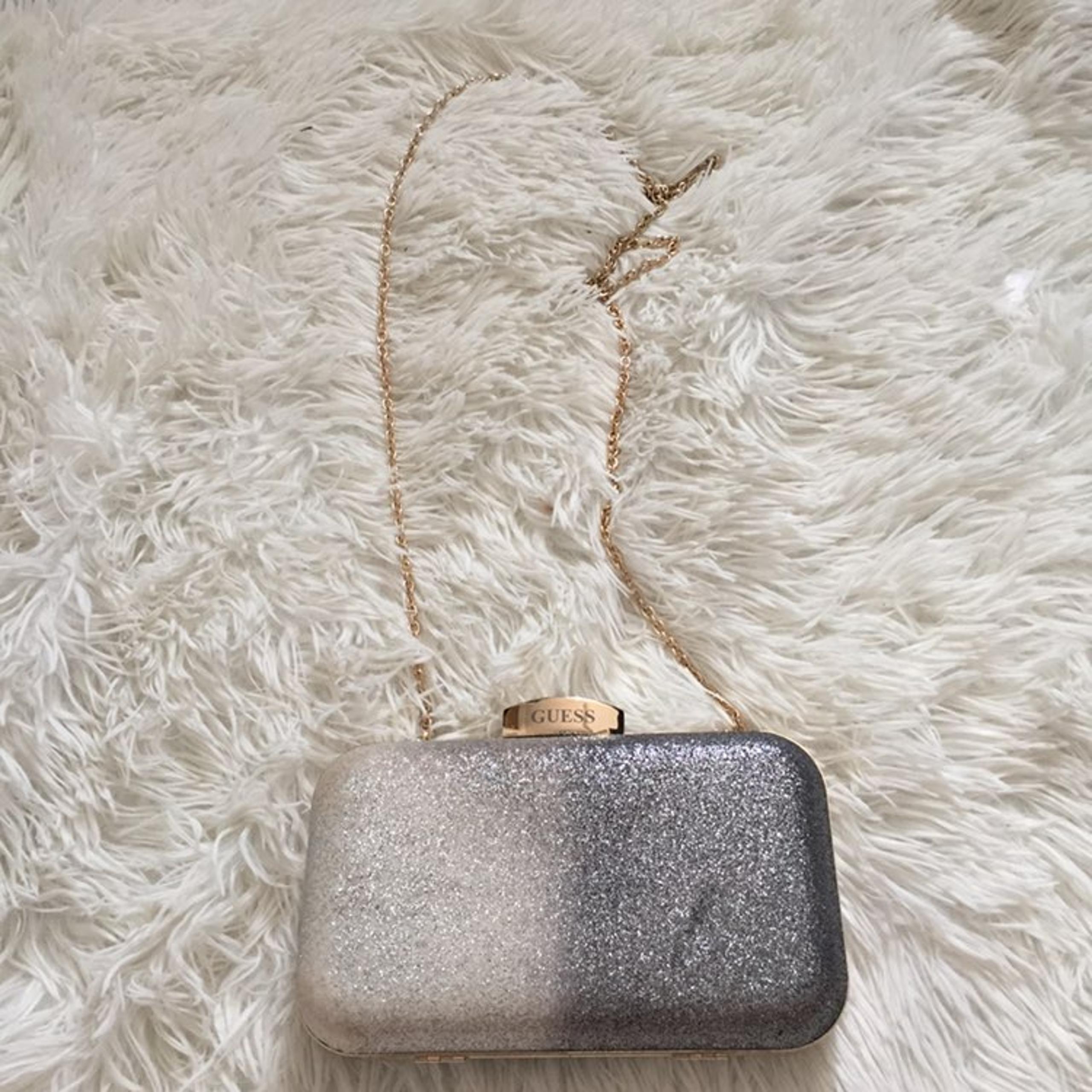 GUESS Silver Glitter Clutch