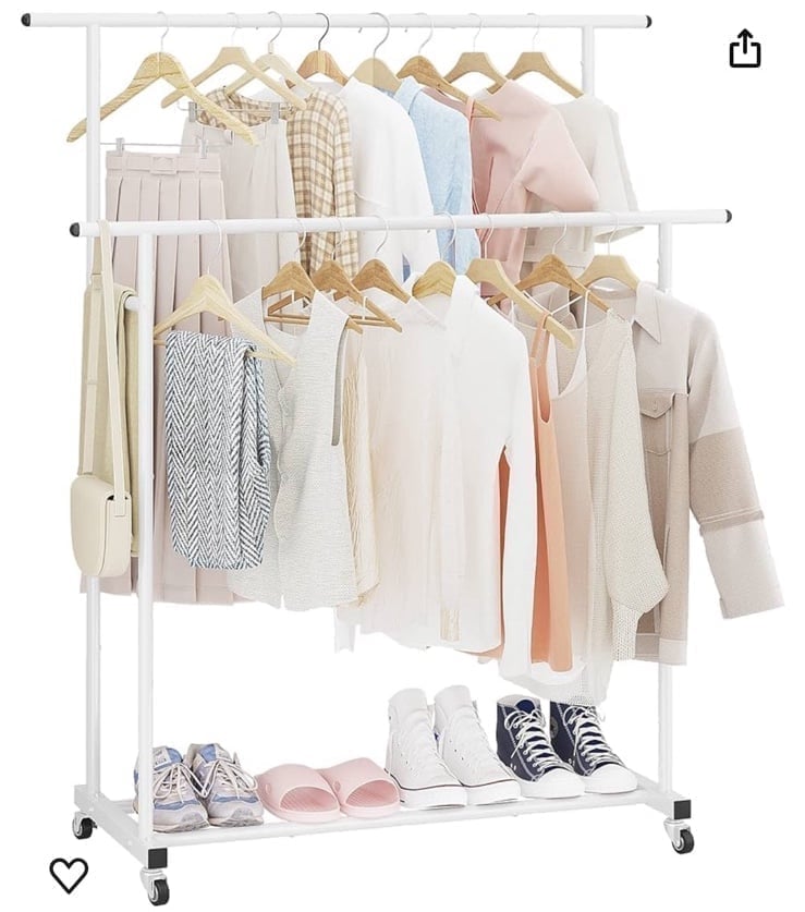 Double Rod Clothing Garment Rack W/ wheels