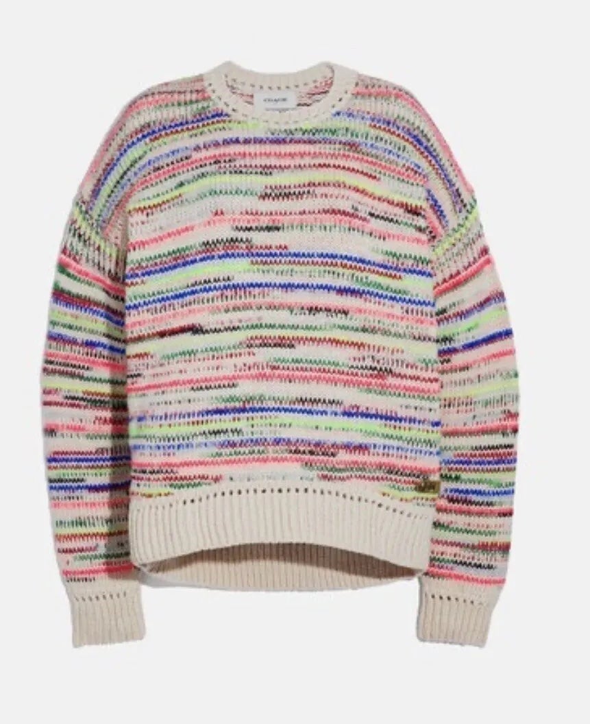 COACH Summer Stripes Soft Wool Mohair Blend Crew Neck Sweater Size Small/Medium