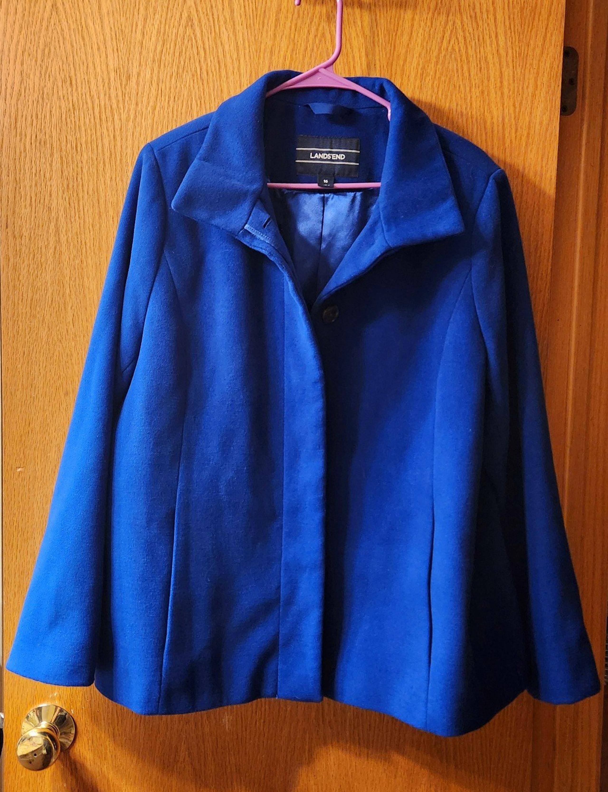 Lands’ End Fully Lined Royal Blue Peacoat Jacket Coat • Size 16