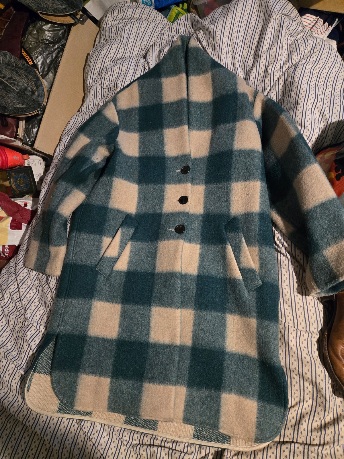 Isabel Etoile green plaid wool coat l
