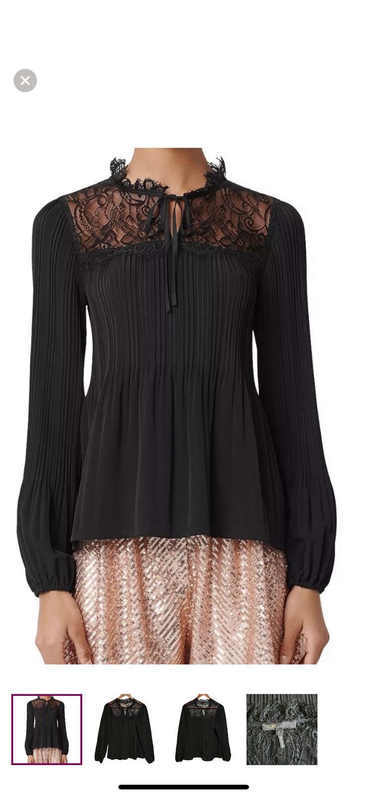 Maje Rockette Black Lace embroidered Peasant Shirt- EU size 1 1(US- S)