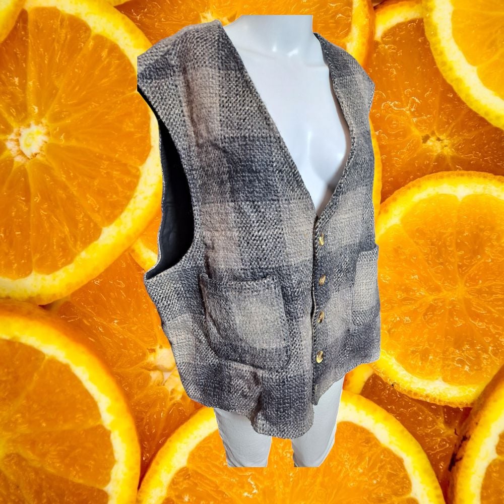 Paragraff Wool Blend Plaid Vest Classic Materials Pockets XL