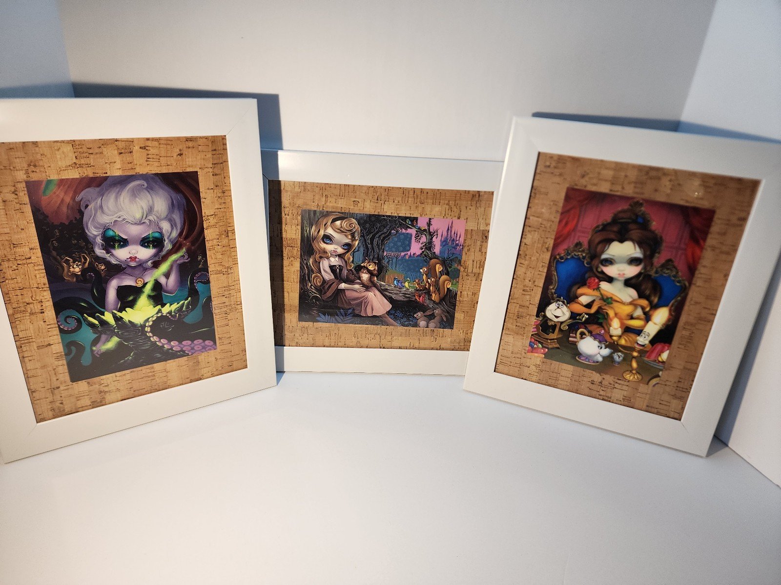 Jasmine becket-griffith Disney Postcards framed Aurora, Belle and Ursula