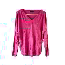 Polo Ralph Lauren Womens Medium Lighweight Cotton Oversized V Neck Sweater Pink