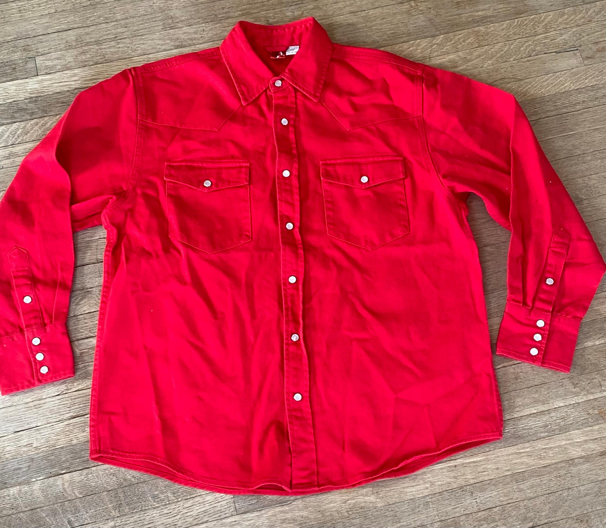 Vintage Marlboro Pearlized Snap Denim Button Up Shirt Western Red Men's Small