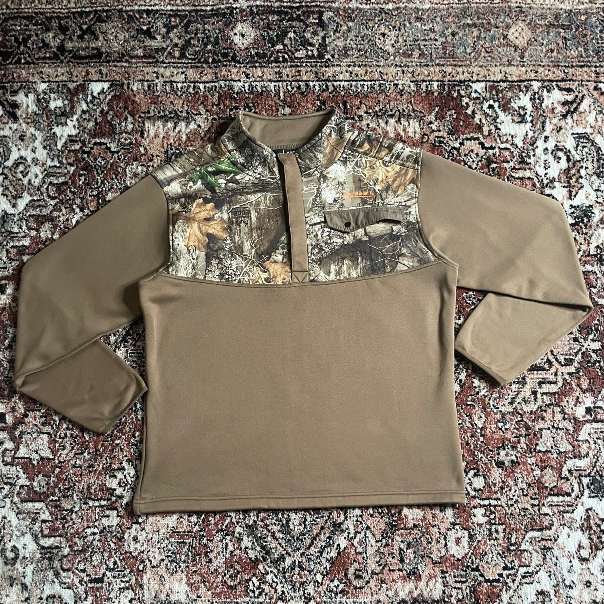 Habit - Brown/Camo Half Button Up Sweater
