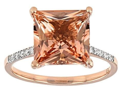 3.80Ct Natural Emerald Cut Peach Morganite & Diamond Square Solitaire Ring