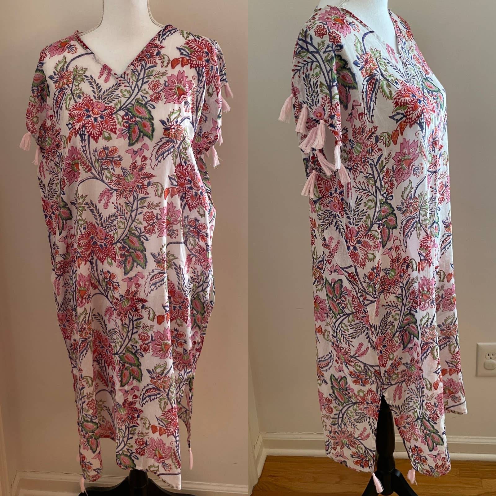 Hat Attack Buji Baja Floral Tassel Cover Up Kaftan One Size NWT