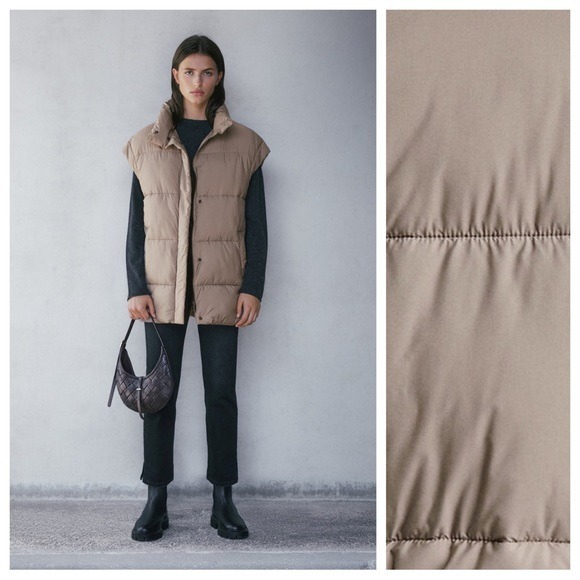 NWT. Massimo Dutti Grey Quilted Waistcoat with Belt. Size M.