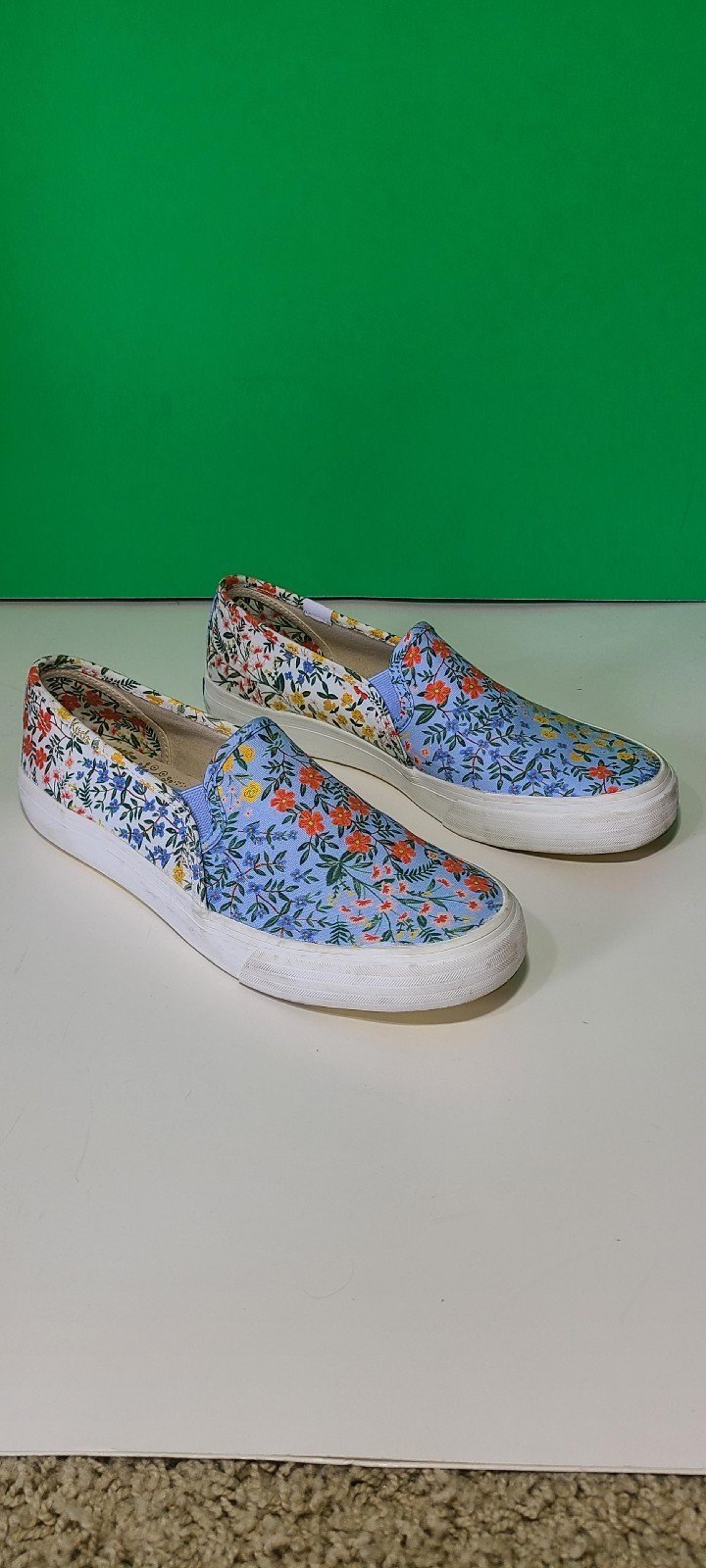 rifle paper co keds floral canvas slip on flats shoes 8