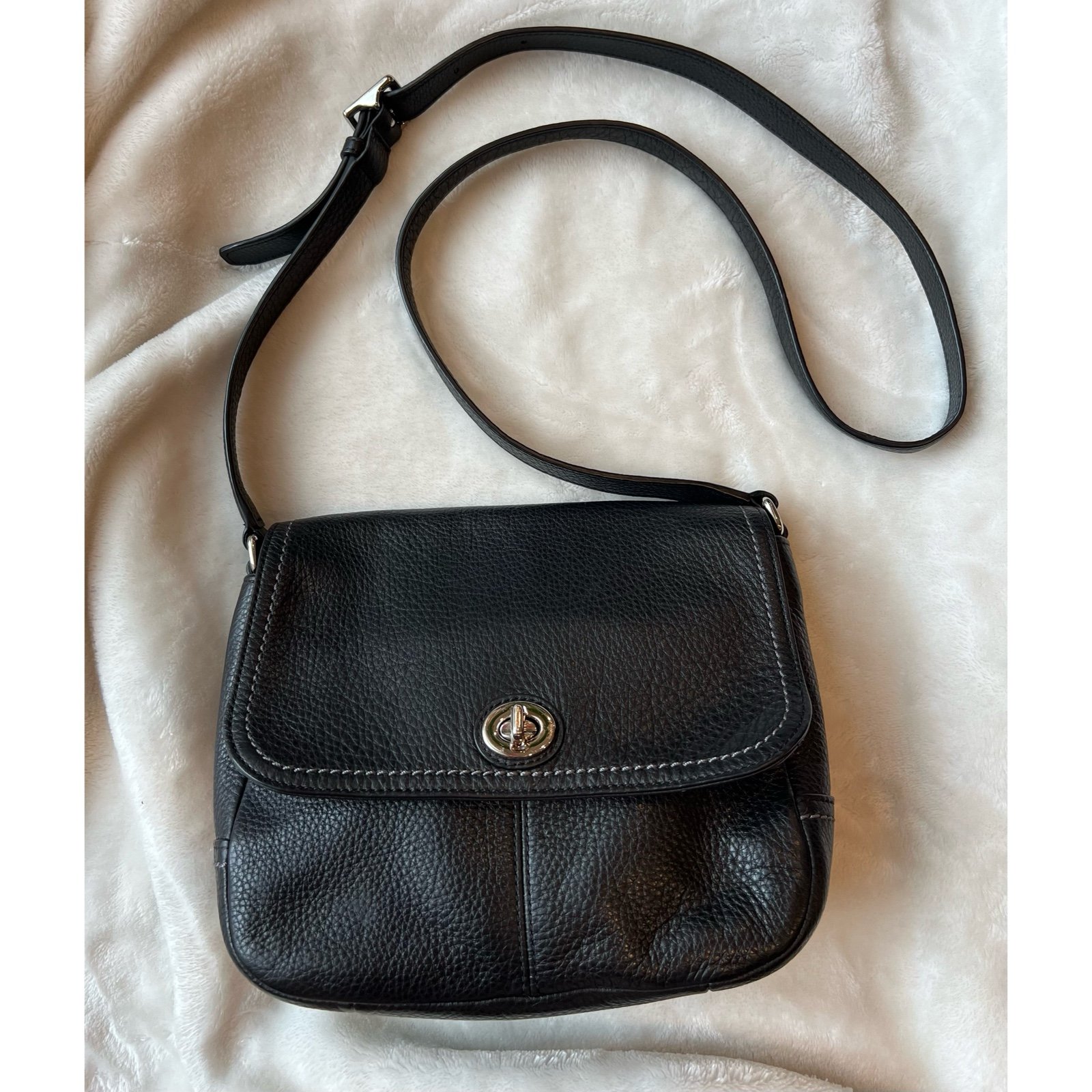 Coach Park Leather Flap Violet Black Crossbody Purse Handbag