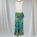Boho Mermaid Blue Green Gold Paisley Floral Flowy Belted Midi Maxi Skirt 12 / L
