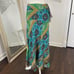 Boho Mermaid Blue Green Gold Paisley Floral Flowy Belted Midi Maxi Skirt 12 / L