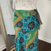 Boho Mermaid Blue Green Gold Paisley Floral Flowy Belted Midi Maxi Skirt 12 / L