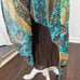 Boho Mermaid Blue Green Gold Paisley Floral Flowy Belted Midi Maxi Skirt 12 / L