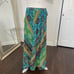 Boho Mermaid Blue Green Gold Paisley Floral Flowy Belted Midi Maxi Skirt 12 / L