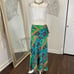 Boho Mermaid Blue Green Gold Paisley Floral Flowy Belted Midi Maxi Skirt 12 / L