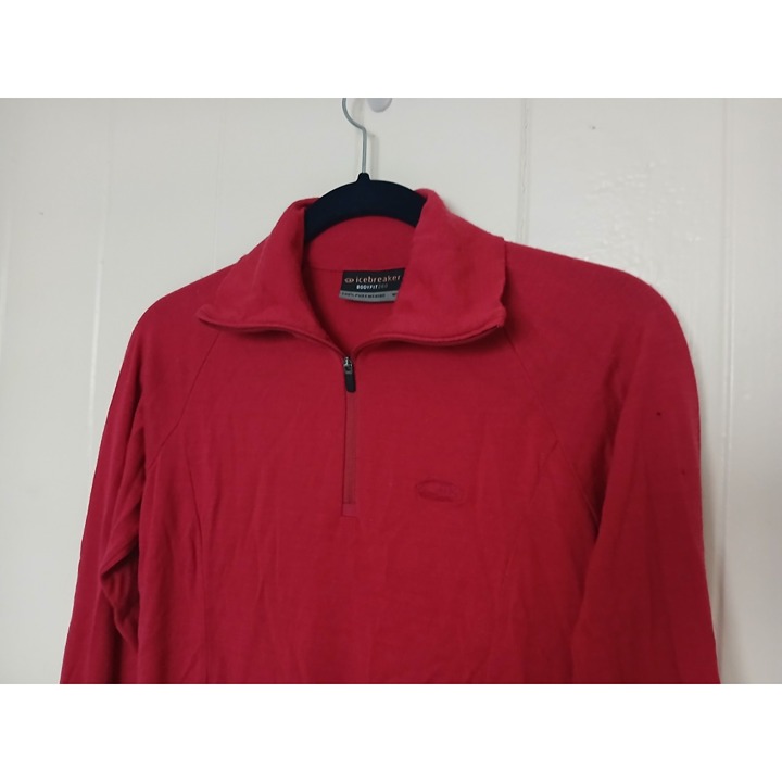 Icebreaker Bodyfit 260 Zip Pullover 100% Merino Wool Womens S Red Thumbholes *