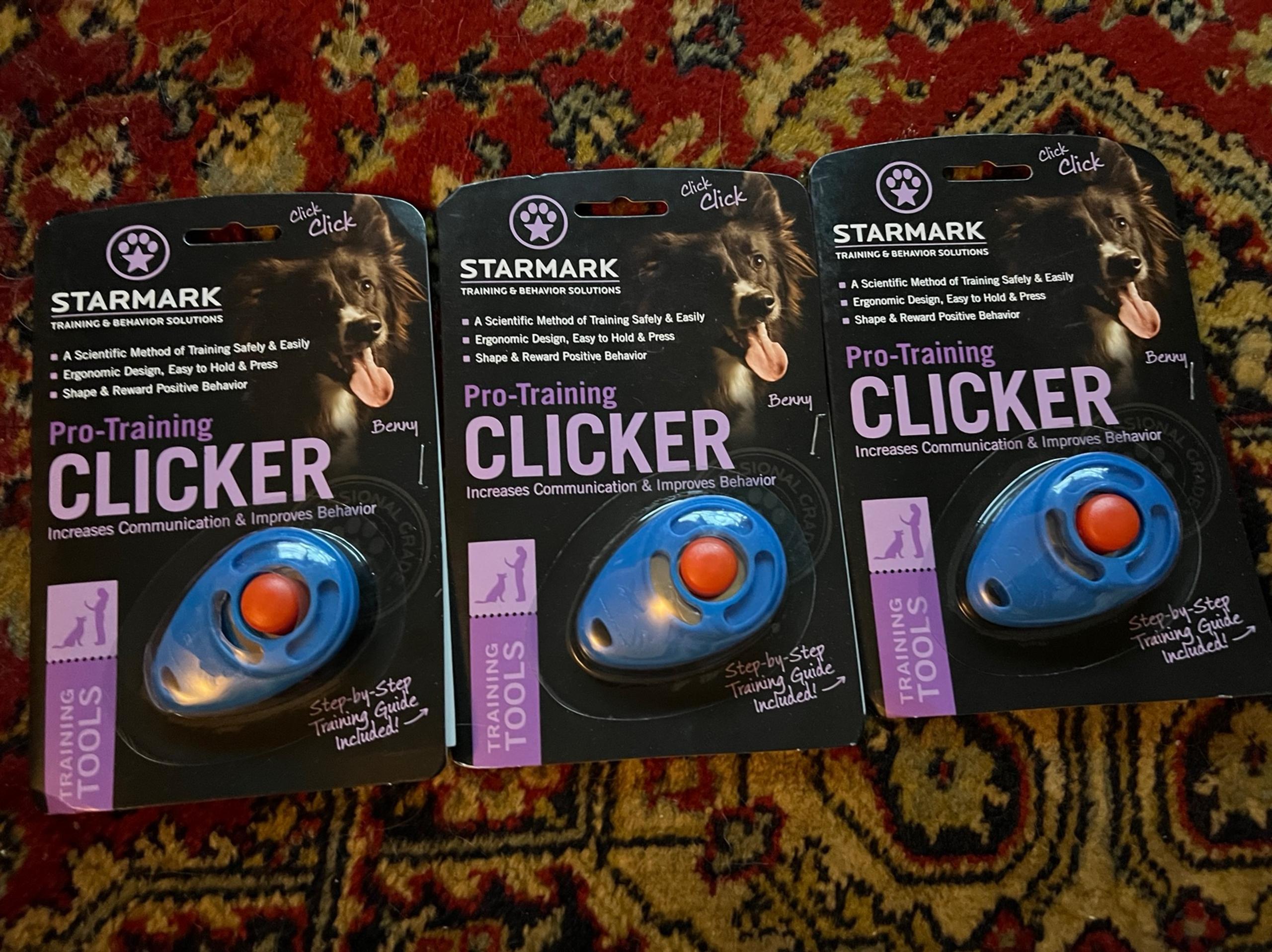 Star Mark Triple Crown Dog Puppy Pro Training Behavior Clicker Blue Orange 3 set