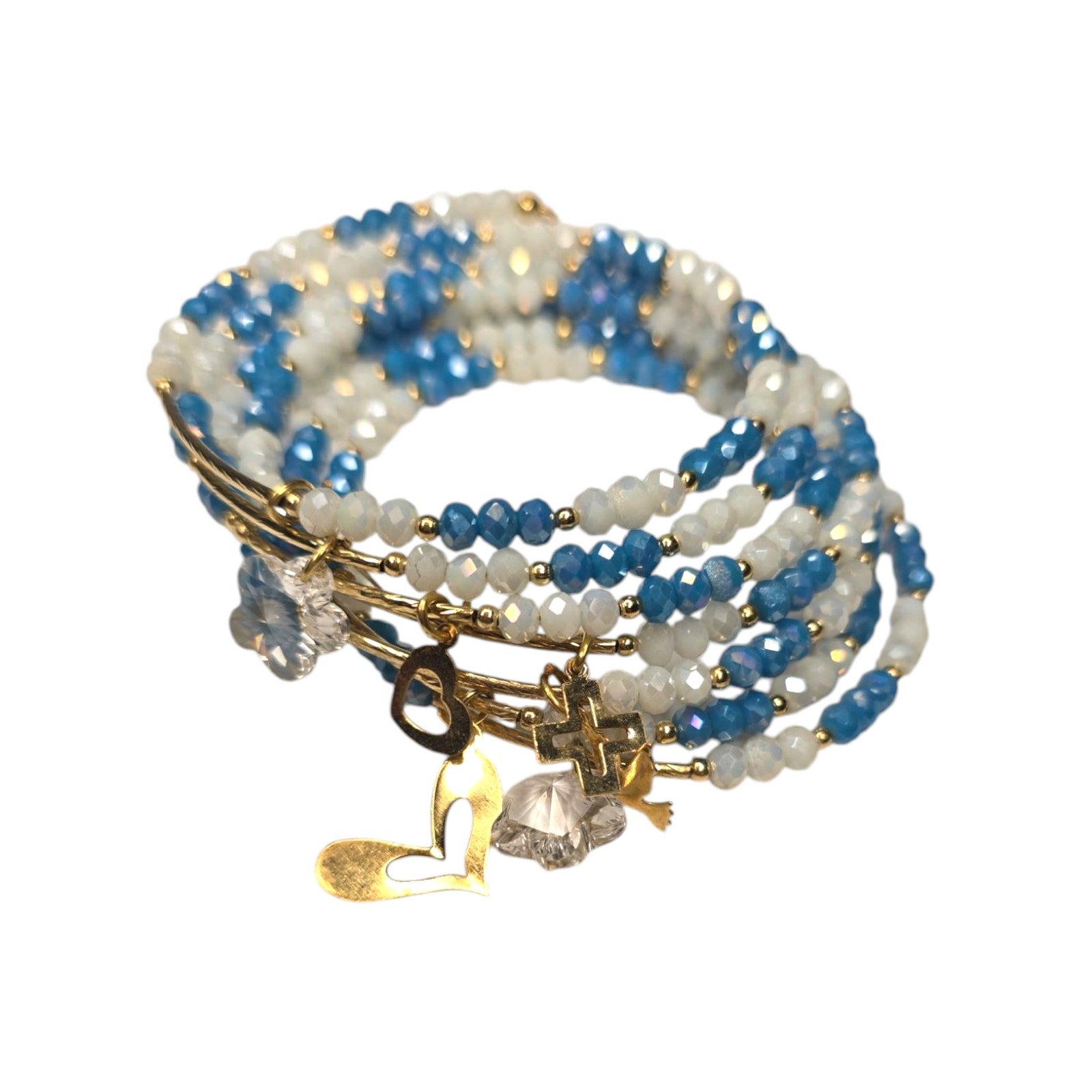Rubylishious Handmade memory wire bead bracelet With gold charms One size Whi