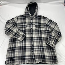 L.L. Bean Hooded Fleece Lined Plaid Flannel Button Front Men's XL Shacket Jacket