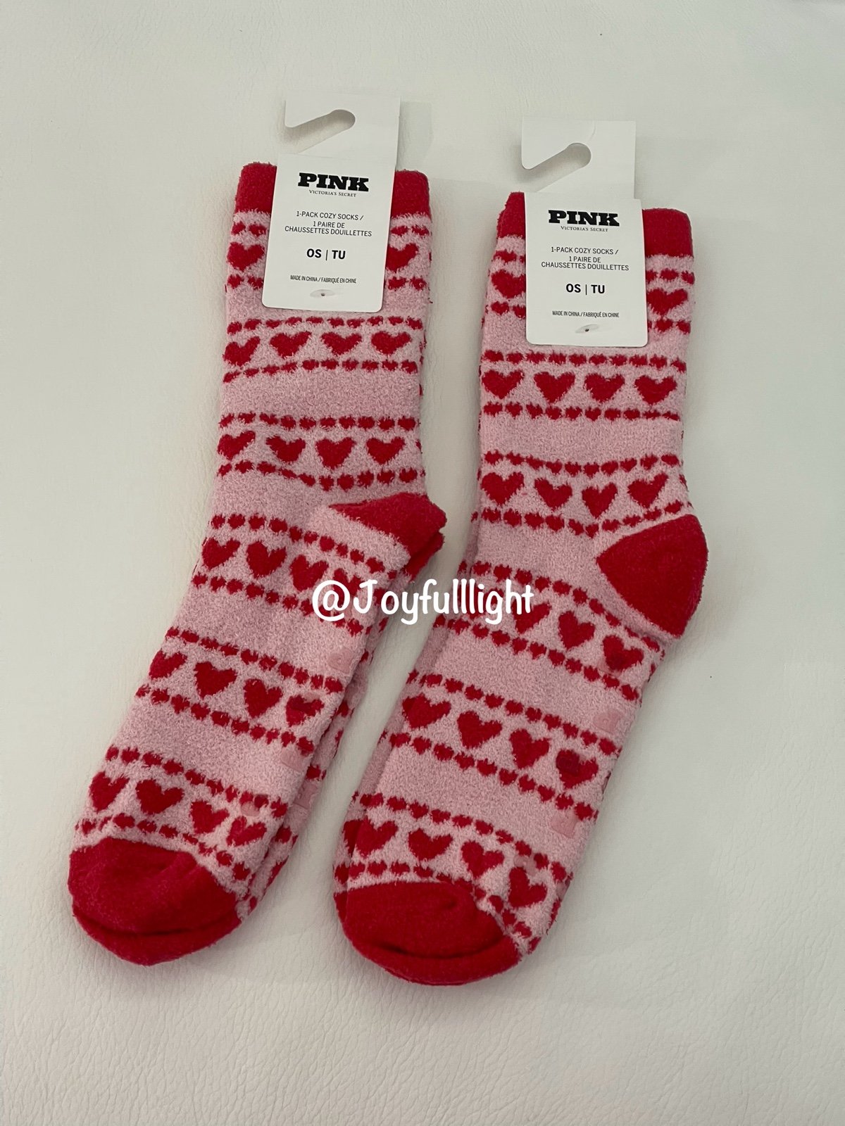New VS PINK Heart Print 1-PACK Valentines CREW SOCKS Set of 2