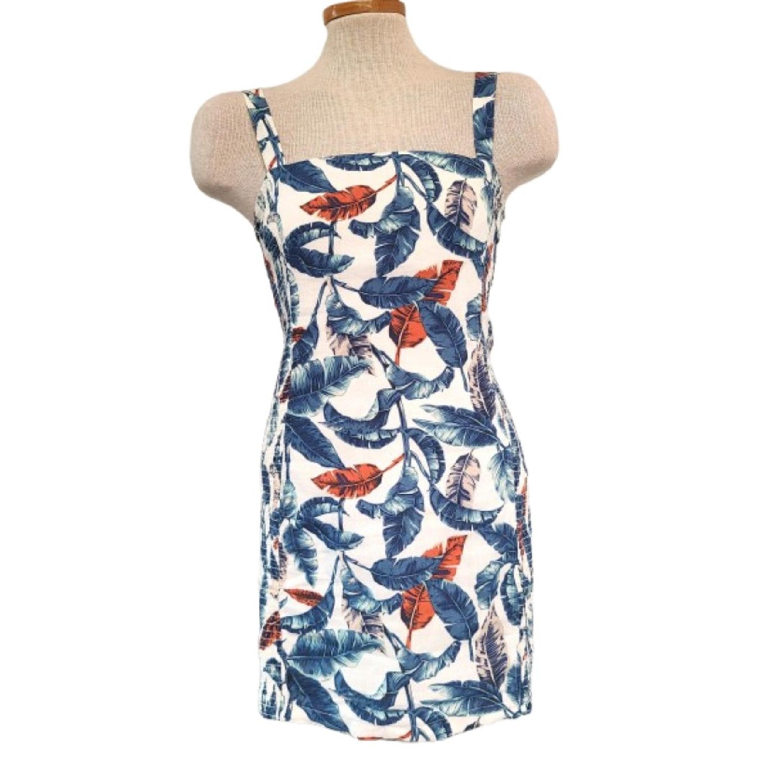 Robin K Linen Blend Hawaiian Tropical Mini Dress SMALL Resort Vacation Tank S