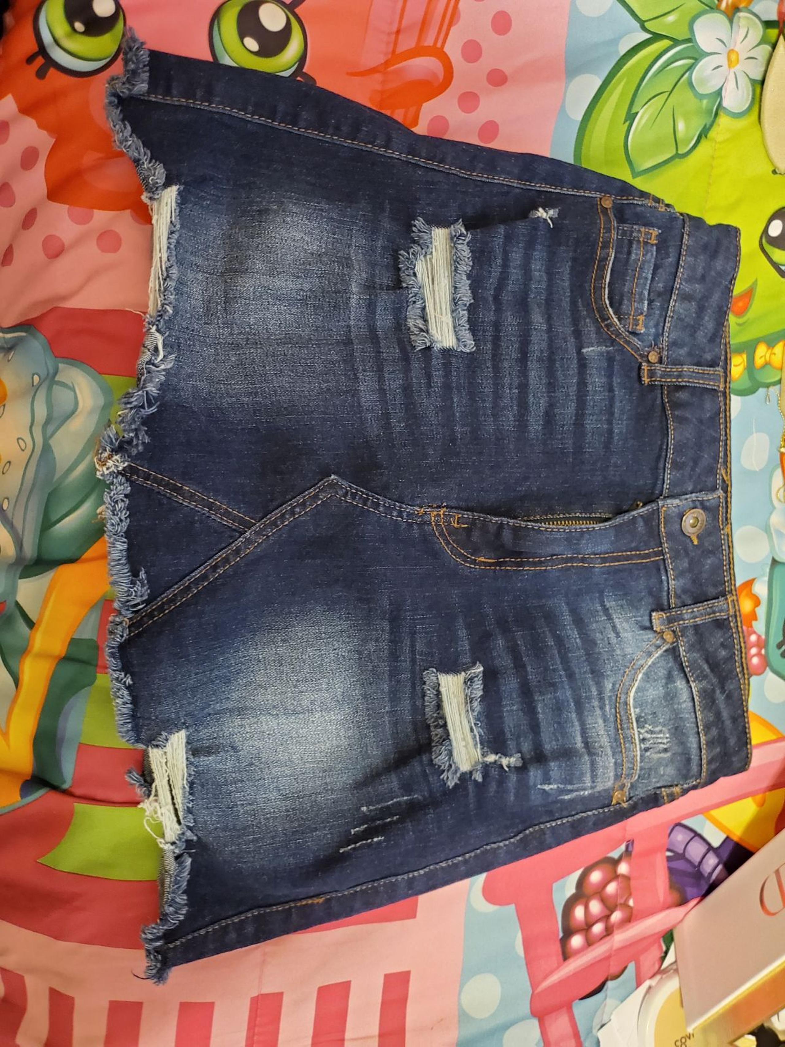 Wax Jean Distressed Blue Skirt