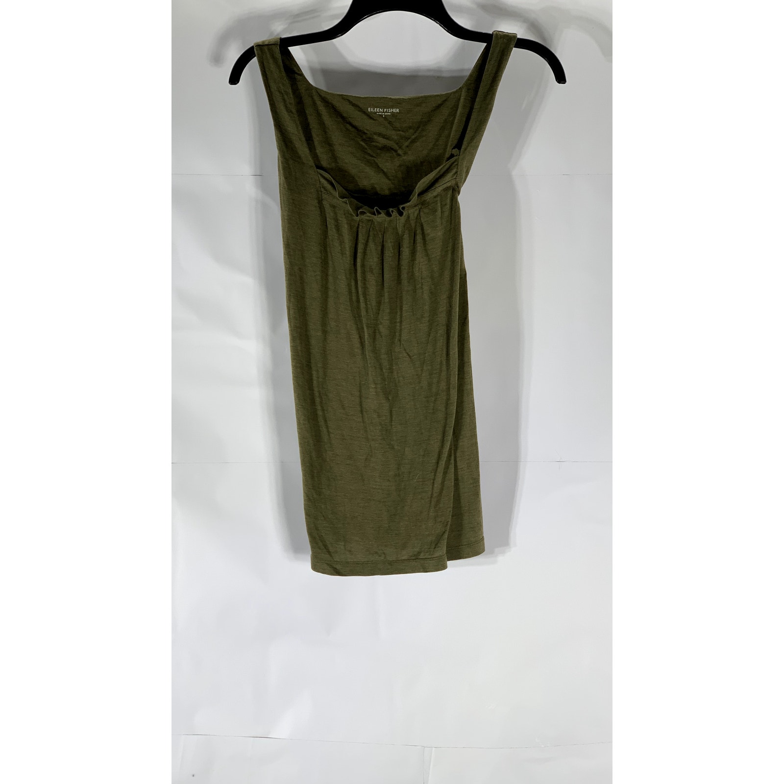EILEEN FISHER Women's Olive Green Scoop-Neck Solid Silk-Cotton Tank Top SZ S