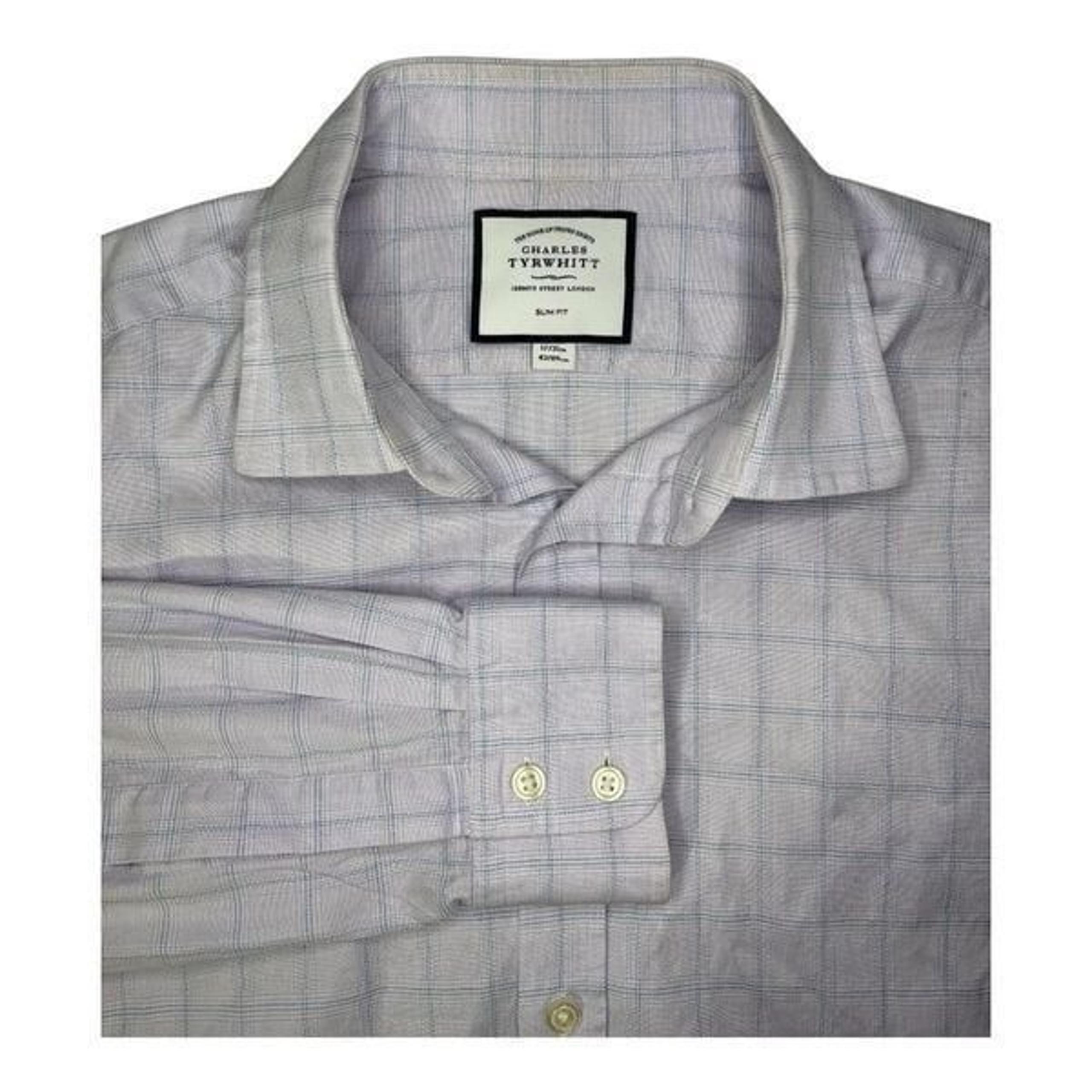 Charles Tyrwhitt Slim Fit Button Shirt Men's 17 35 Geometric Squares Gray Blue