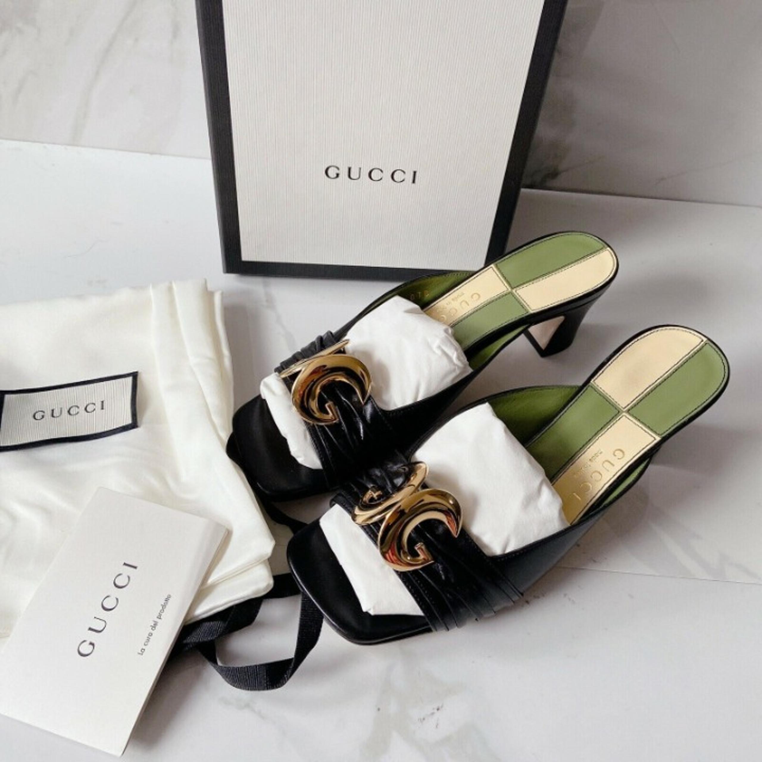 Gucci Half Moon Gold GG Logo Heel Clog