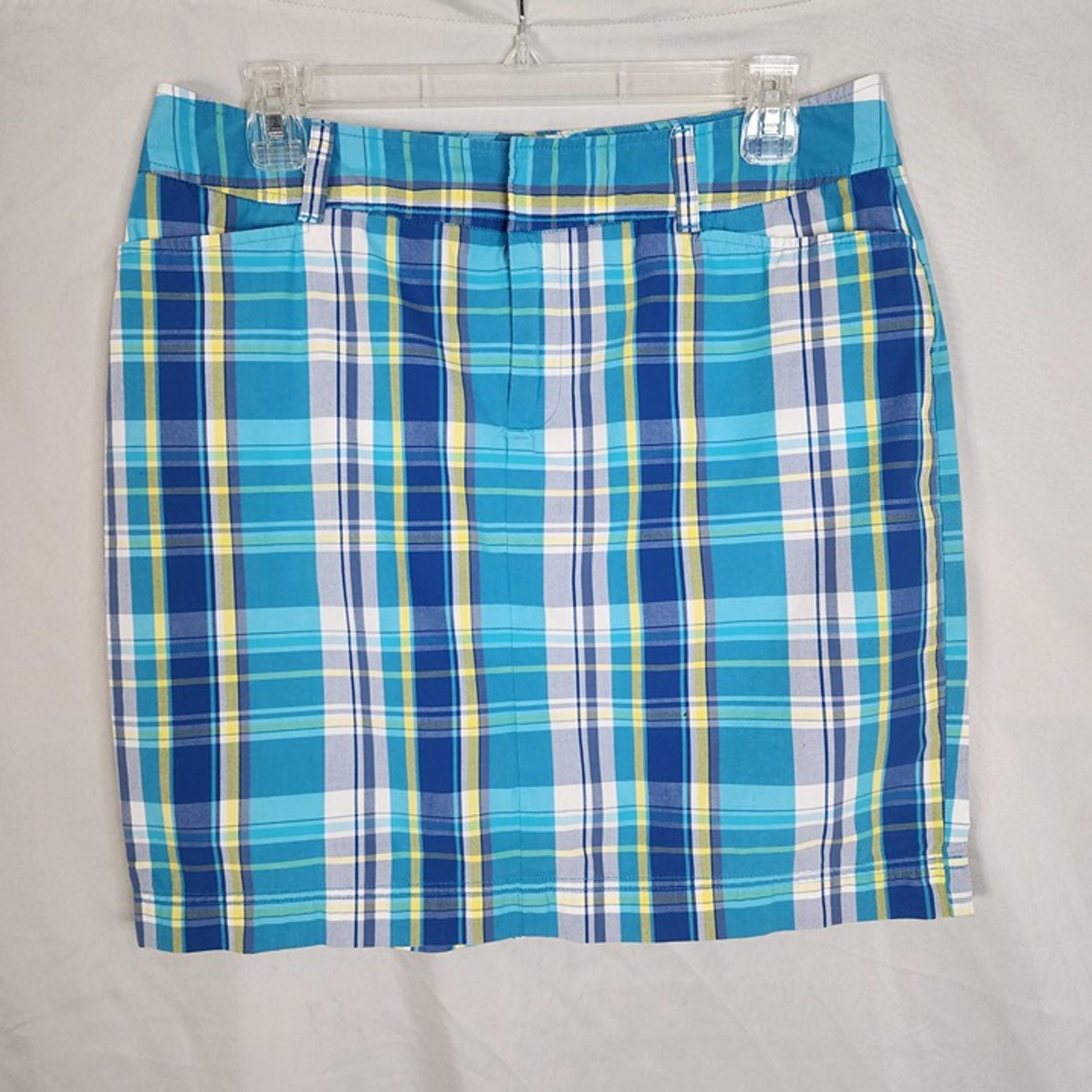 CHAPS Size 6 Preppy Plaid 100% Cotton Mini Pencil Skirt w Pockets & Belt Loops