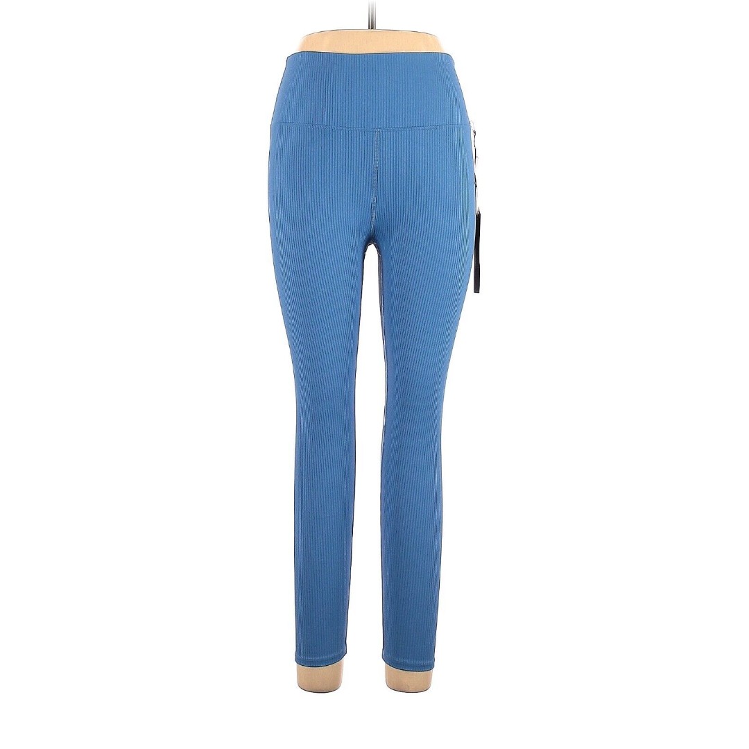 CARBON38 Solid Blue Ribbed 7/8 Leggings - L
