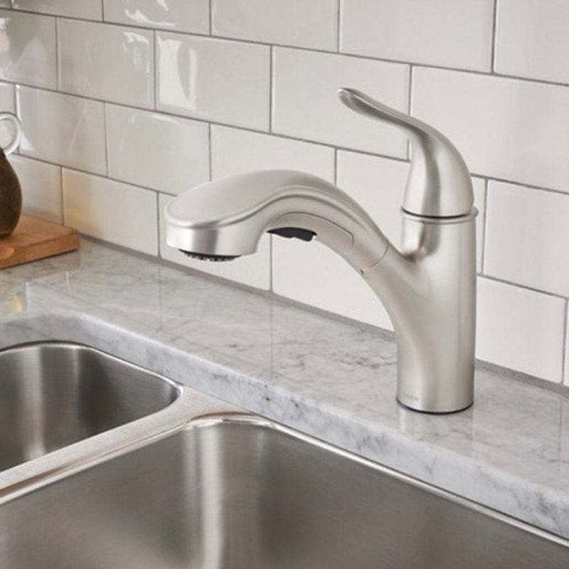 Moen Brecklyn Kitchen Faucet Stainless Satin Pullout One-Handle Dual 87557SRS