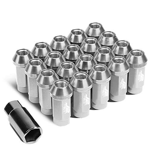 7075 Aluminum Silver M12 x 1.5 20Pcs L: 50mm Close-End Lug Nut w/Adapter tuerca