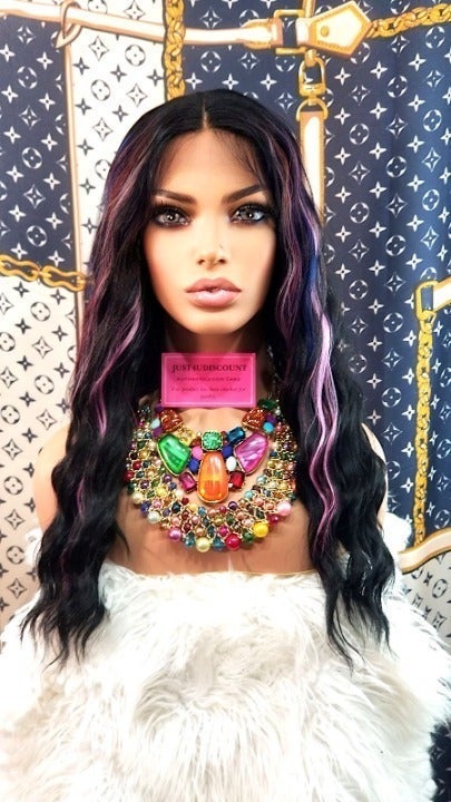 Black wavy color sprinkle free part wig