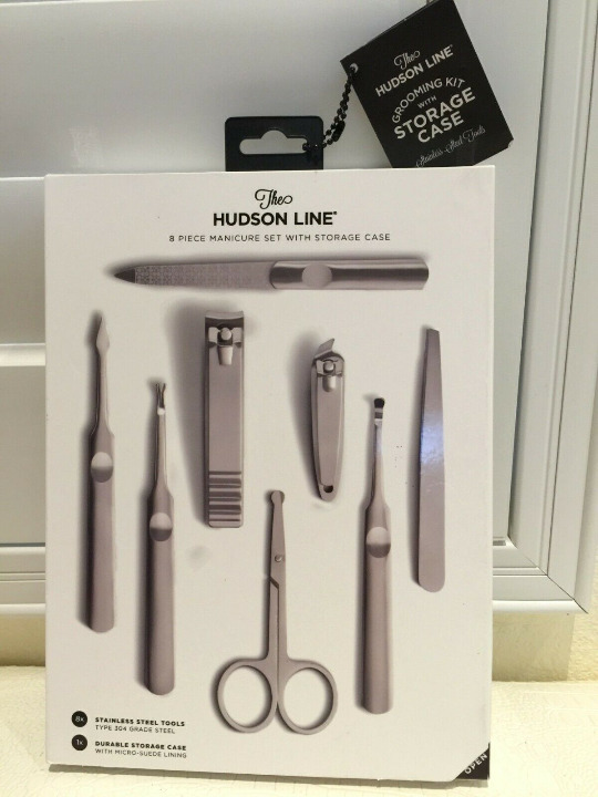 Hudson Line 8 pcs Manicure Pedicure Set File Nail Clippers Stainless Steel Case