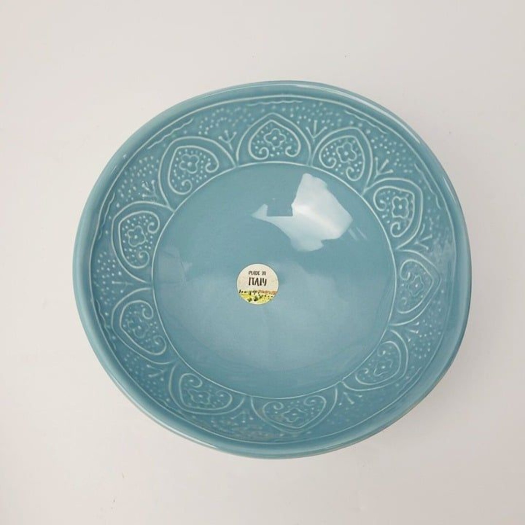 La Ceramica D'Italia Heart Embossed Serving Soup Cereal Salad Bowls 7.5 Blue