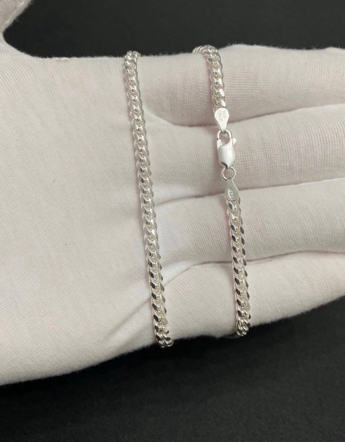 Solid Sterling Silver 4mm 16” Cuban Link Chain