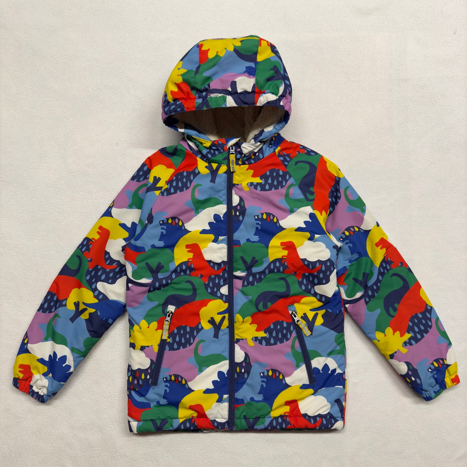 Mini Boden Boys Cozy Sherpa Lined Dinosaur Print Hooded Jacket Size 9-10Y 140CM