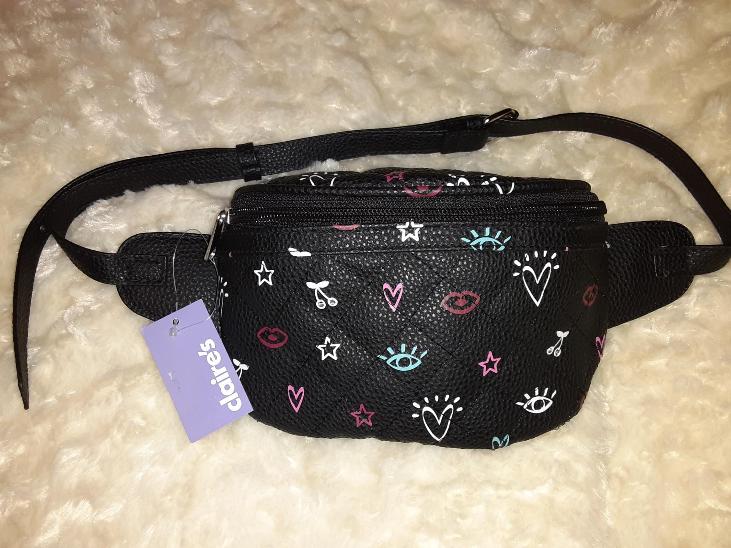 Claire's black quilted faux leather belt bag fanny pack One size  adjustable