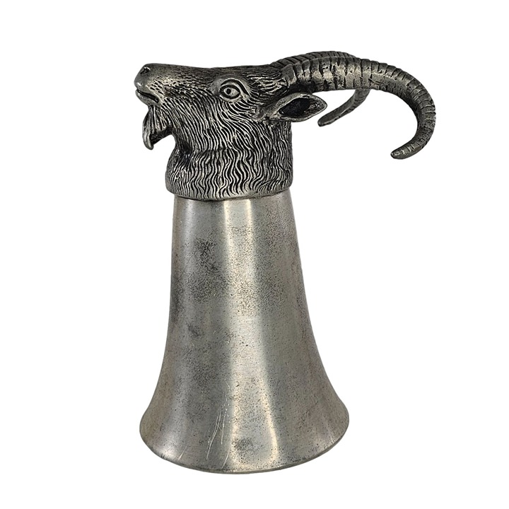 Vintage Pewter Goat Ram Head Stirrup Cup Hunting Barware