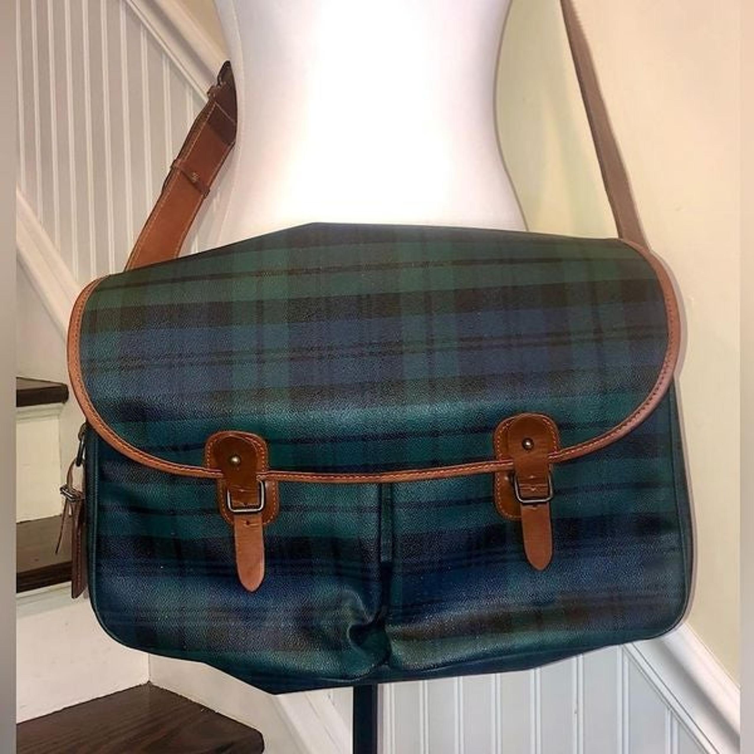 RALPH LAUREN Black Watch Plaid Messenger Shoulder Saddle Bag Vintage