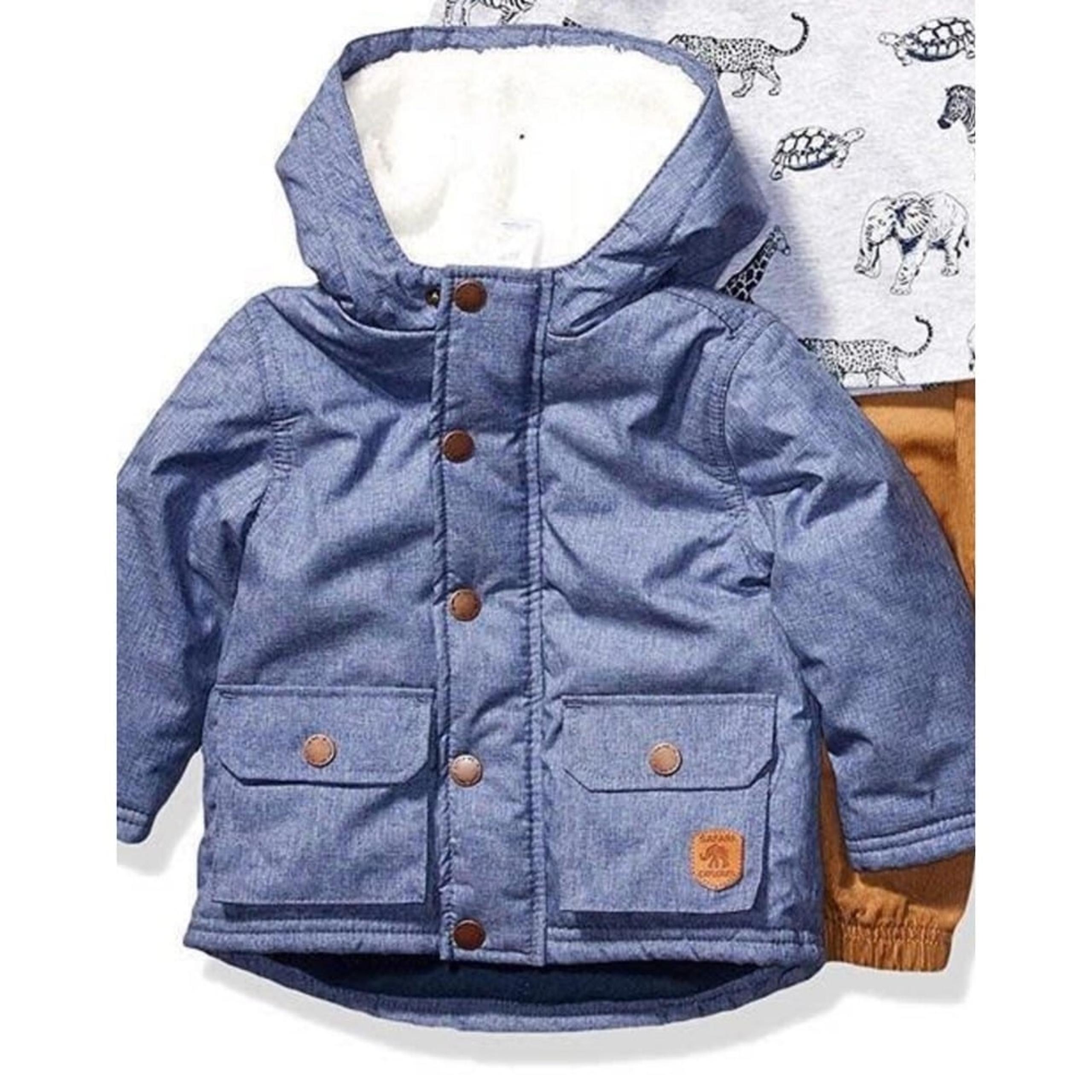 Baby Little Me Two Tone Blue Hooded Jacket Dinosaur Patch size 12M